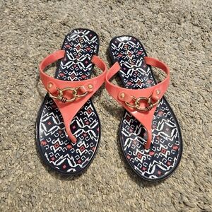 Tommy Hilfiger Red and Black Patterned Sandals